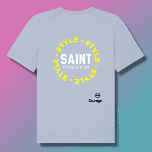 T-shirt CATHO DM Saint en couleur bleue ciel sur www.dmsacredesign.fr