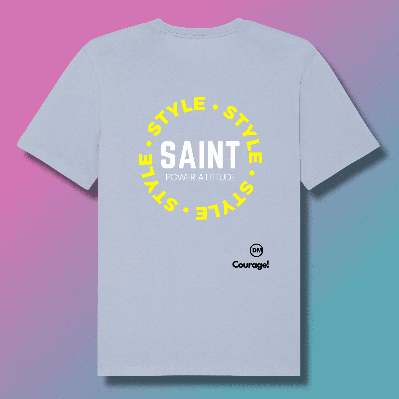 T-shirt CATHO DM Saint en couleur bleue ciel sur www.dmsacredesign.fr